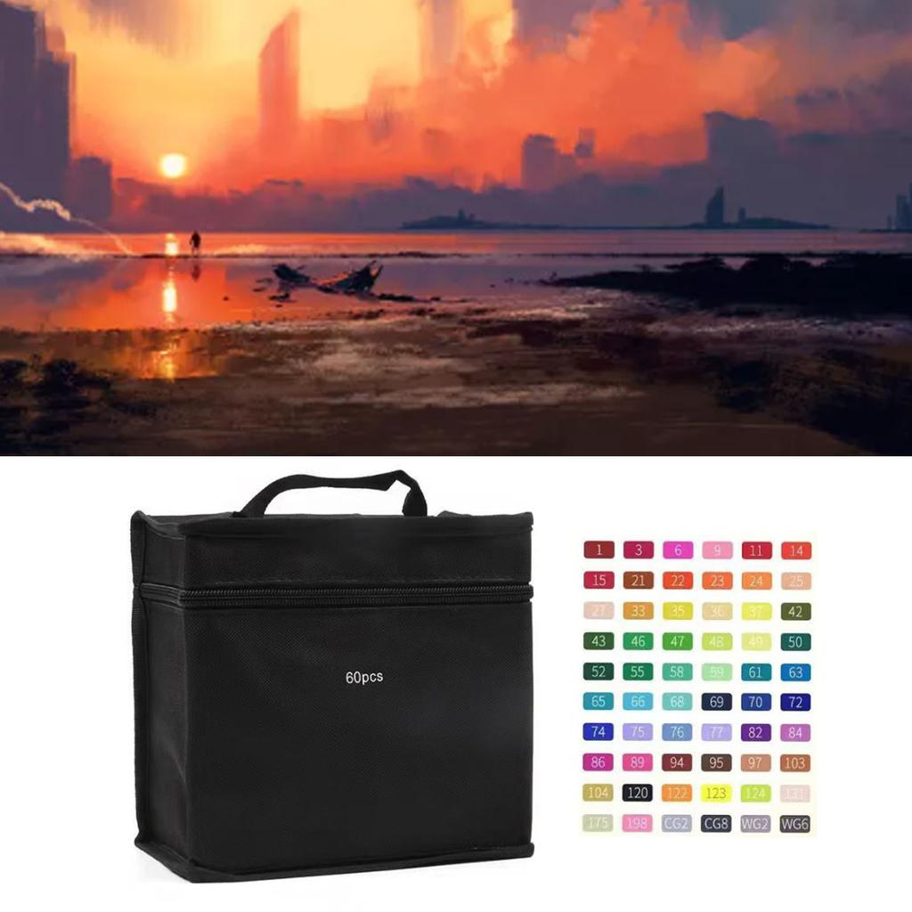 Fixy s dvojitým hrotem 60 barev Černé tělo pera Přenosný plastový materiál Fixy pro kreslení