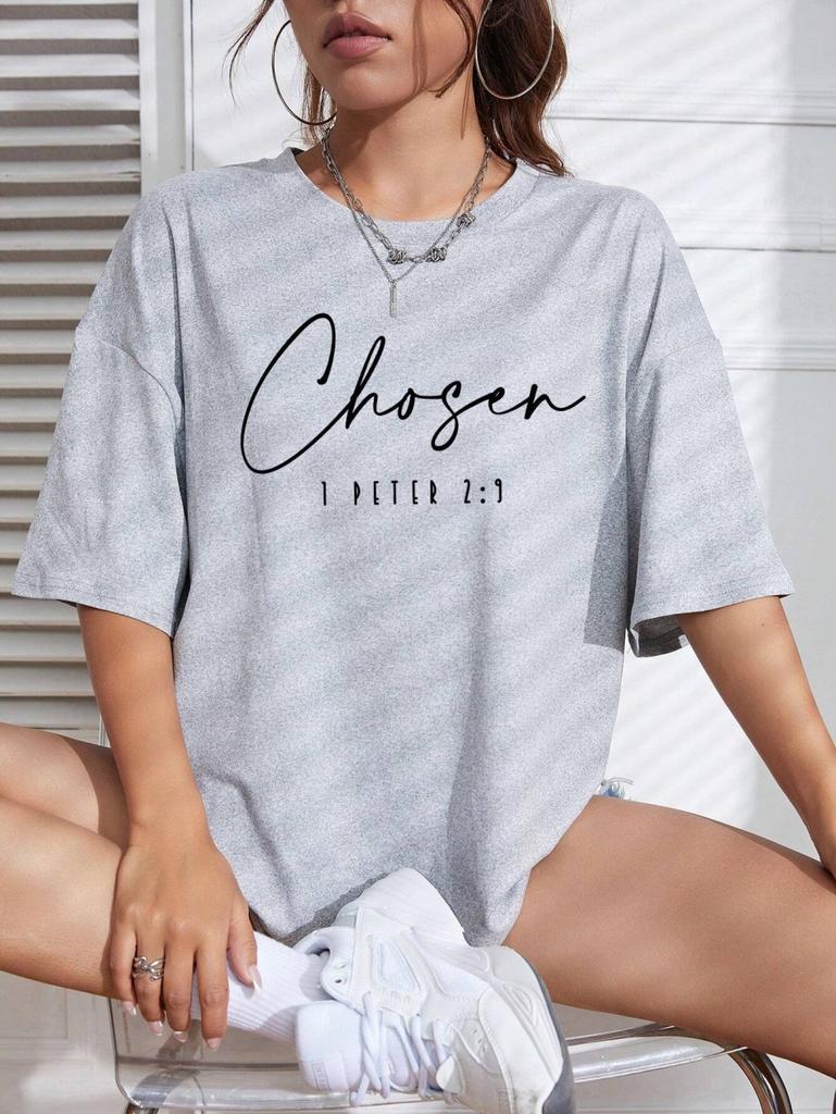 Chosen Letter Prints T-Shirts For Women Casual Comfortable Cotton Tops Fashion Street Short Sleeve Tee Breathable Loose Clothes