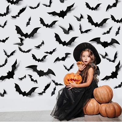 10/12/24PCS Halloween Decorations Bats Stickers PVC 3D Black Bats Spiders Decals Wall Sticker for Halloween Party Room Home Deco