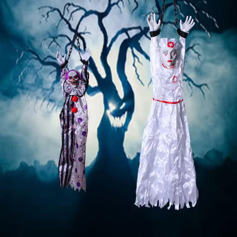 Halloween Decorations Electric Voice-activated Hanging Ghost Clown Hanging Ghost Haunted House Horror Decoration Props