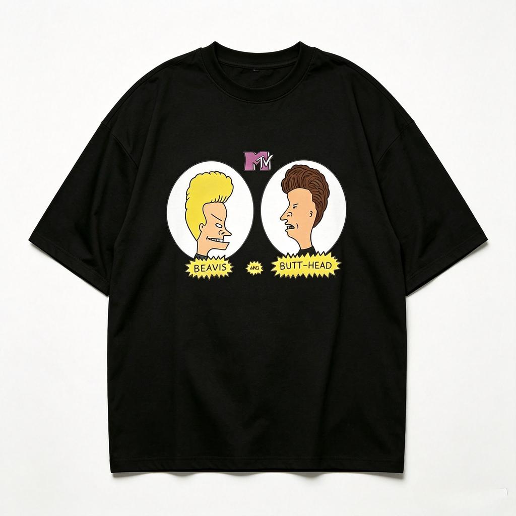 Beavis And Butthead Cartone Animato Retrò Unisex Maglietta con Stampa in Modal Manica Corta Girocollo Streetwear Vestibilità Larga T-shirt