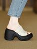 Summer Small Slope Heel Slippers Women Commute Thick Bottom Absolute Child One-word Drag Outside Wear Waterproof Desk High Heel Sandals