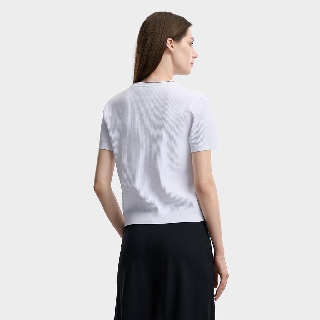 Fila White Fashion Trend Classic Simple Retro Casual Versatile Comfortable Knitted Short Sleeve Sweater Women Tops Cloud-White F11W623404FWT