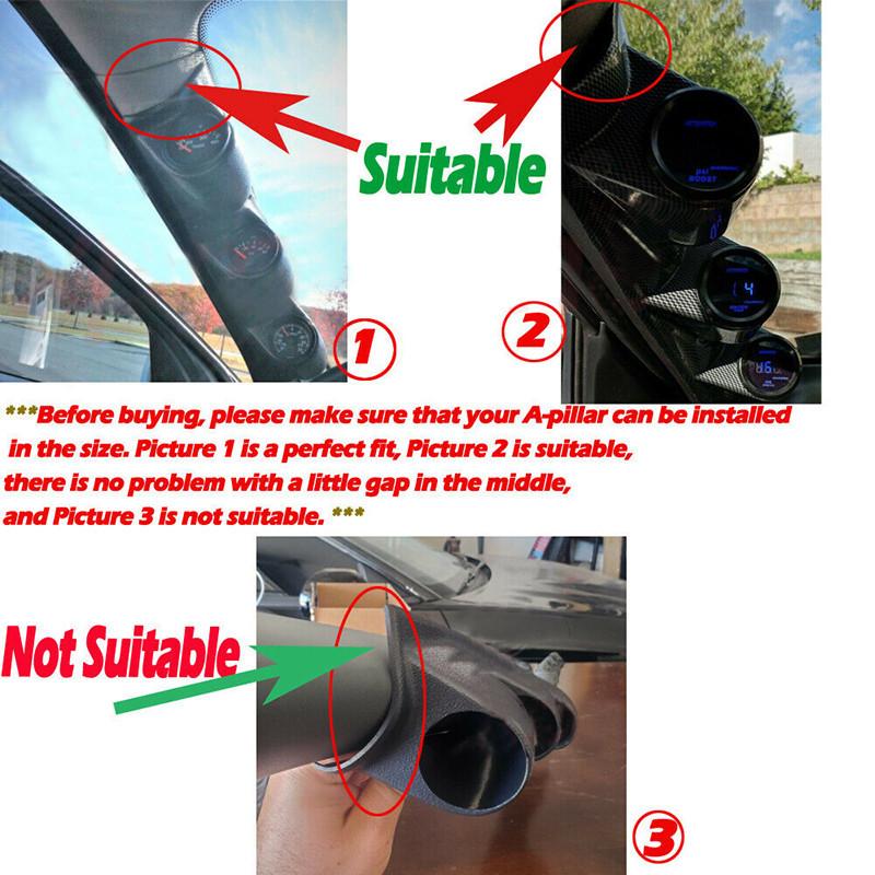 1pcs Black Car Three Hole Mount Gauge Holder Universal 52mm A-Pillar Pod Gauge Holder Only for Left Hand Drive Cars