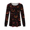 Women's Casual Long Sleeve T-Shirt Pleated Round Neck Halloween Pumpkin Print Top Lightweight Comfortable Fit