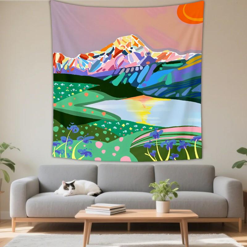 Boho Chic Wall Tapestry With Moon Phase Floral Starry Sky Design Bedroom Yoga Studio Decor