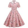 Damenbekleidung neues Produkt Stehkragen Puppenkragen Kurzarm klassisches Temperament Retro mittel und lang bedrucktes Kleid
