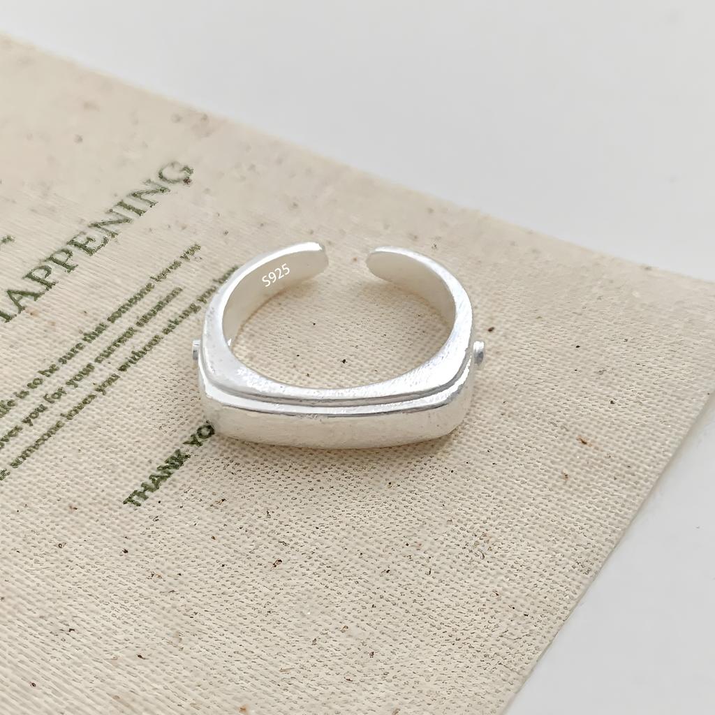 PANJBJ 925 Silver Frosting Geometry Ring for Women Wide Texture Versatile Handmade Ins Jewelry Gift