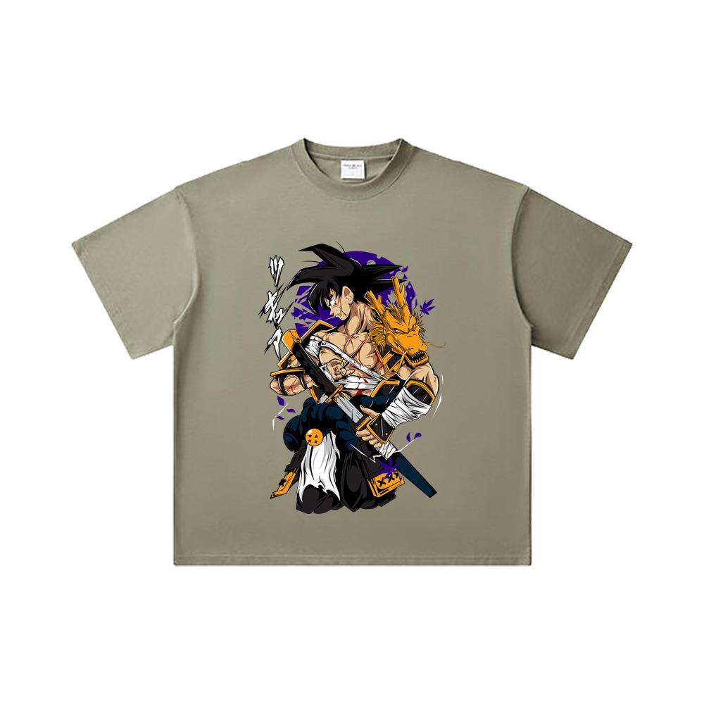 260 GSM Double Yarn 32 Count 100% Cotton Dragon Ball V68 Goku Samurai Print Unisex Heavy Cotton T Shirt