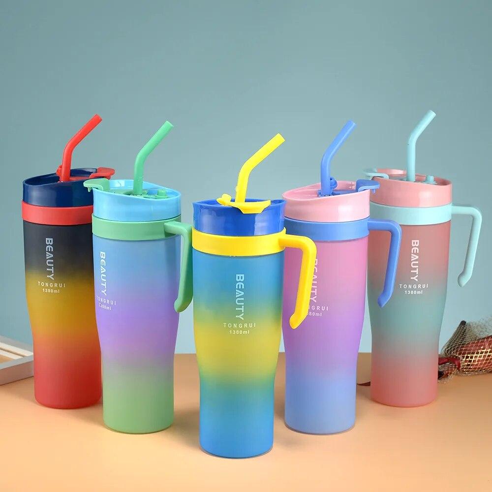 1.2L 40oz Gradient Tumbler with Straw - 3pcs Insulated Car Cup, BPA-Free Steel Ice Mug