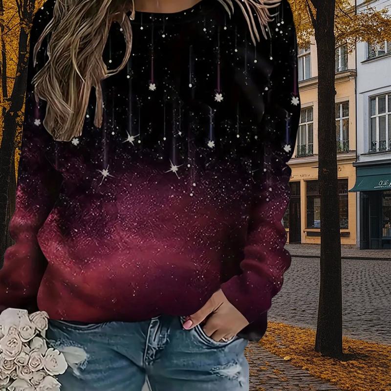 

Осенне-весенняя одежда, блестящий свитер с принтом звездного неба для женщин, круглый вырез, длинный рукав 8XL фиолетовый