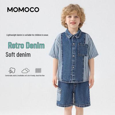 MOMOCO Boys' Trendy Denim Summer Two-Piece Set