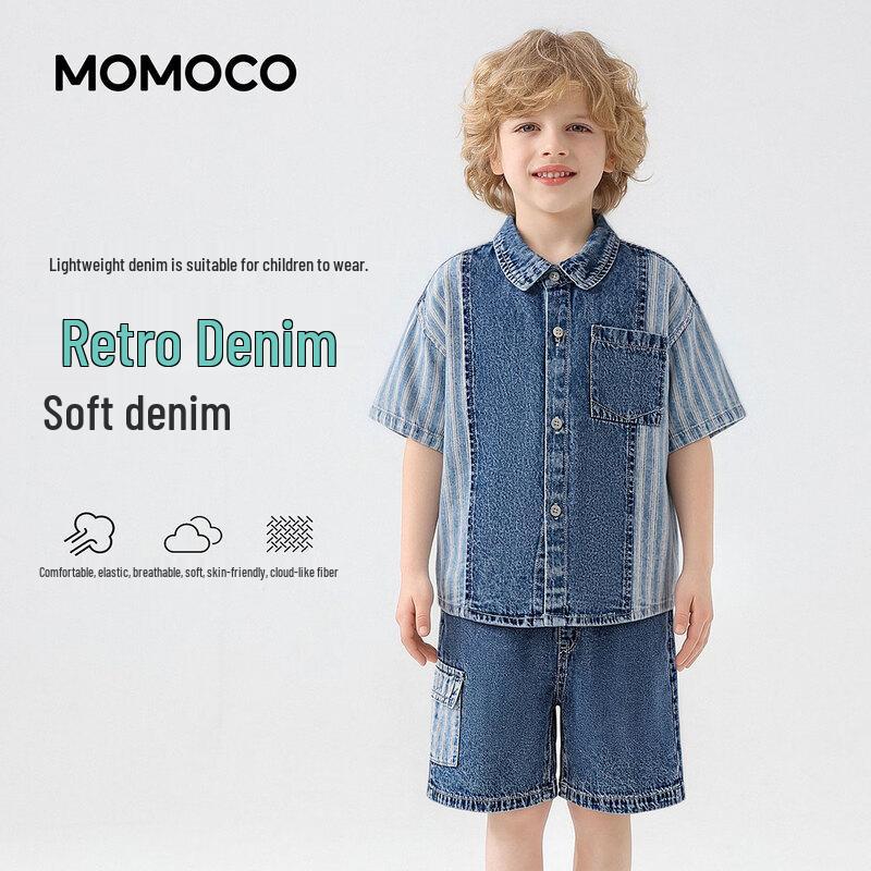 MOMOCO Boys  Trendy Denim Summer Two-Piece Set 120