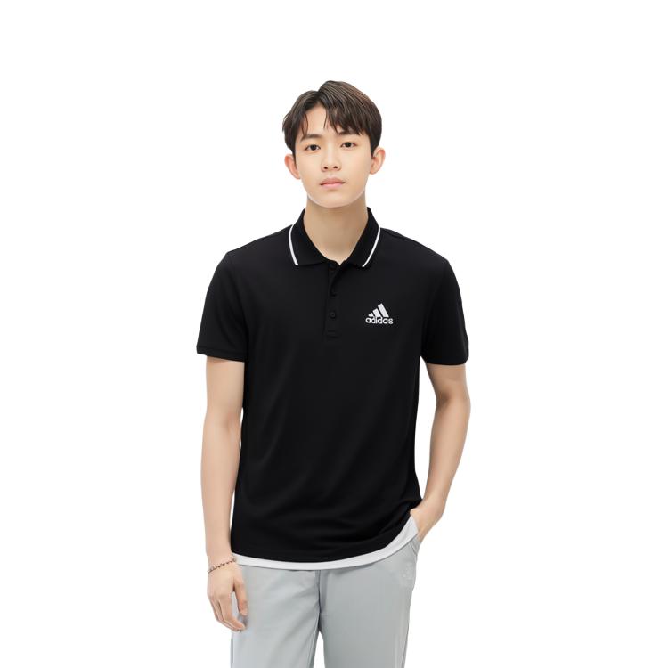 Adidas Polo Shirts Men's Black Polo Collar Moderate Straight Fit GK9027