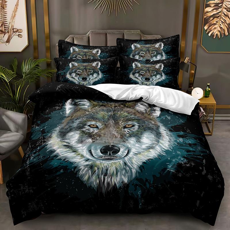 3D Animal Bedding Set for Boys Teens Room Soft Down Duvet Cover AU140 * 210 Full Size Bed Cover Single/Double Wolf Print Quilt Cover