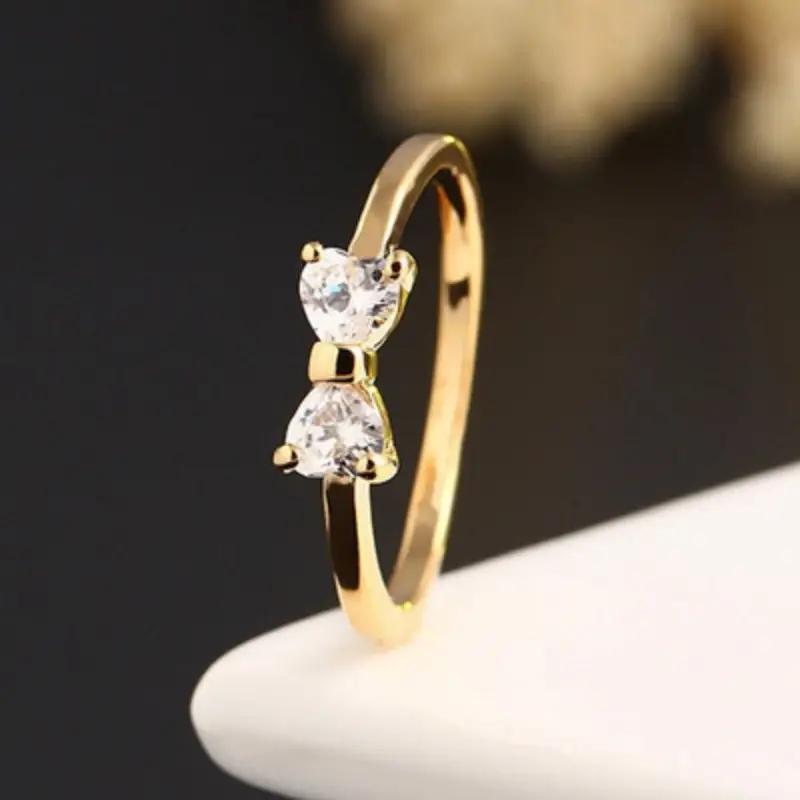 1pc Fashion Inlaid Rhinestone Bowknot Ring, Golden Finger Ring Wedding Engagement Ring, Jewelry Accessories Christmas Gift