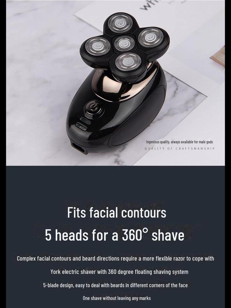 Multifunktionaler elektrischer Herren-Glatzerasierer mit fünf Klingen