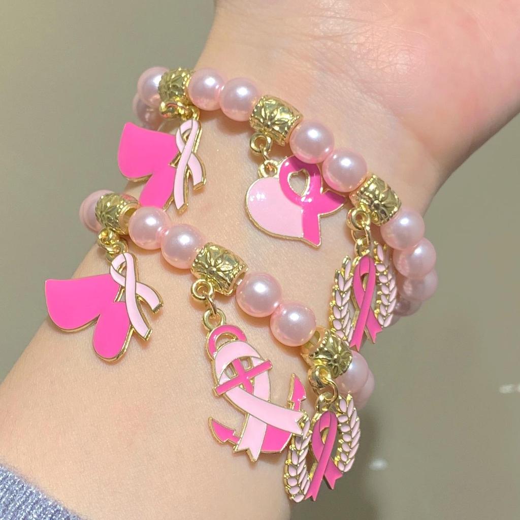 Red Ribbon Breast Cancer & AIDS Awareness Jewelry Set: Necklace, Nurse Bracelet, Badge