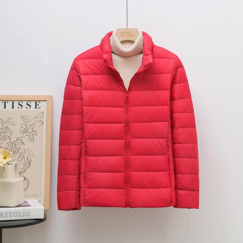 Damen Leichte Koreanischer Stil Stehkragen Kurze Daunenjacke, Übergröße, Weiße Entendaunen, Trendig K-8711