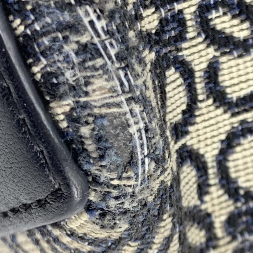 LOEWE Repeat Anagram Jacquard Square Tote Shoulder Bag Canvas Calf Leather Navy Blue Black