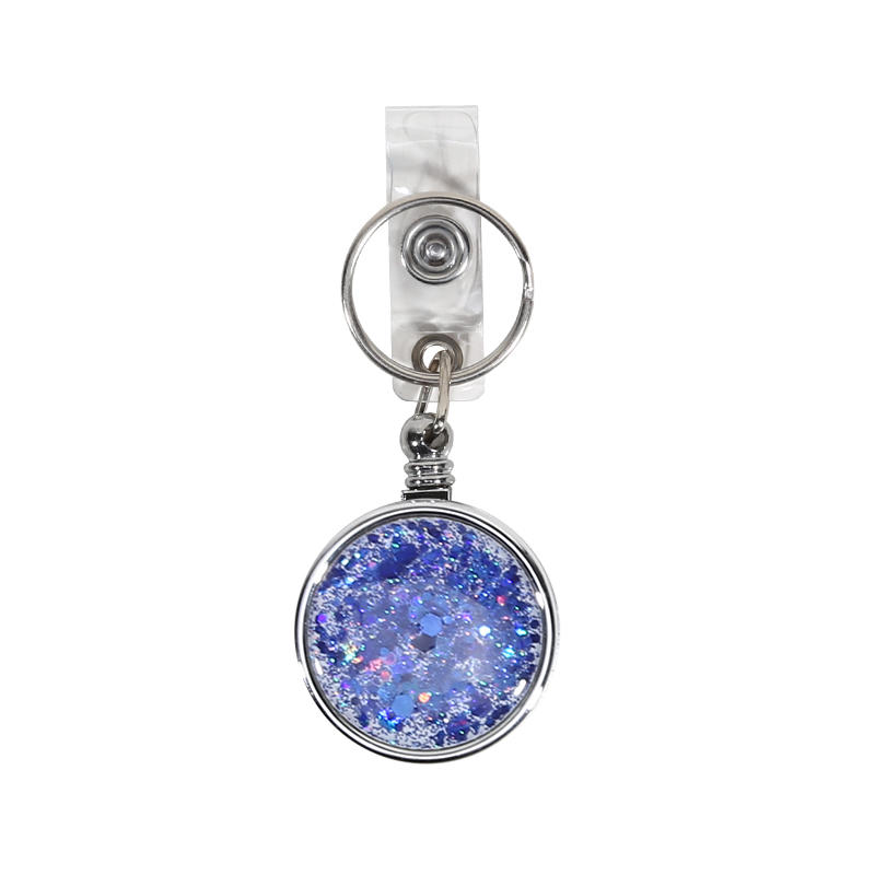 Glitter Epoxy Resin Rotating Retractable Keychain Badge Reel with Sequins Cute Creative Office ID Card Holder Strap