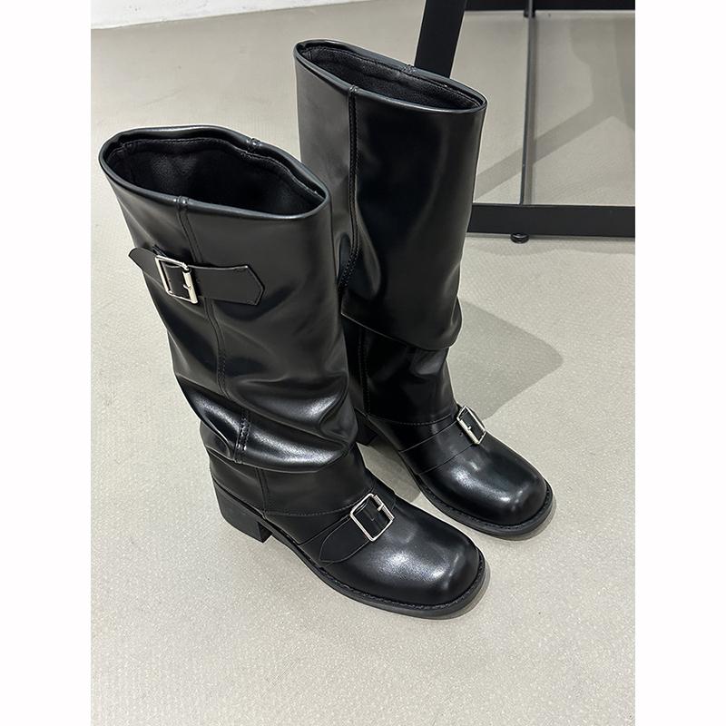 Woman Boots Knee High Platform Chunky Heels Trend Punk Gothic Rock Leather Fashion Women's Shoes Motorcycle Footwear