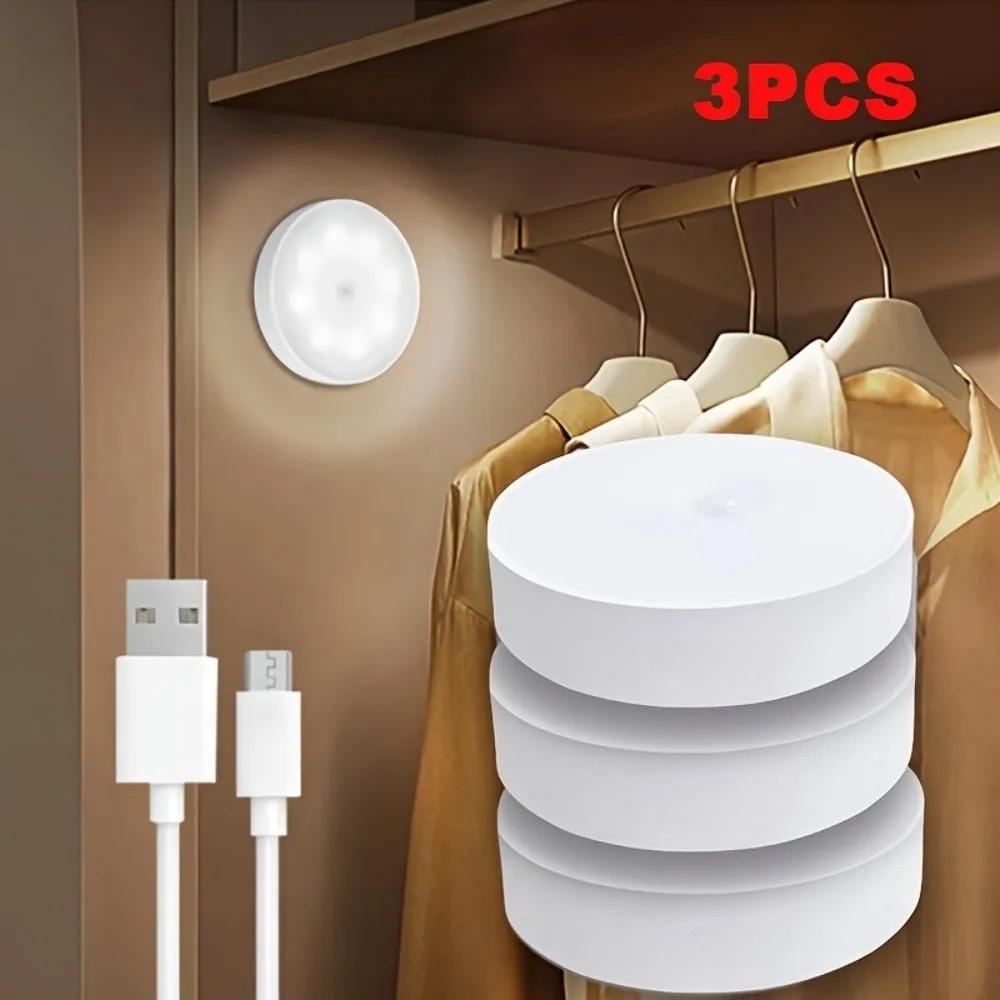 3PCS Motion Sensor Night Light Optional Warm White or Cold White LED Lamp Auto Induction Lighting for Bedside Stairs Hallway Cab