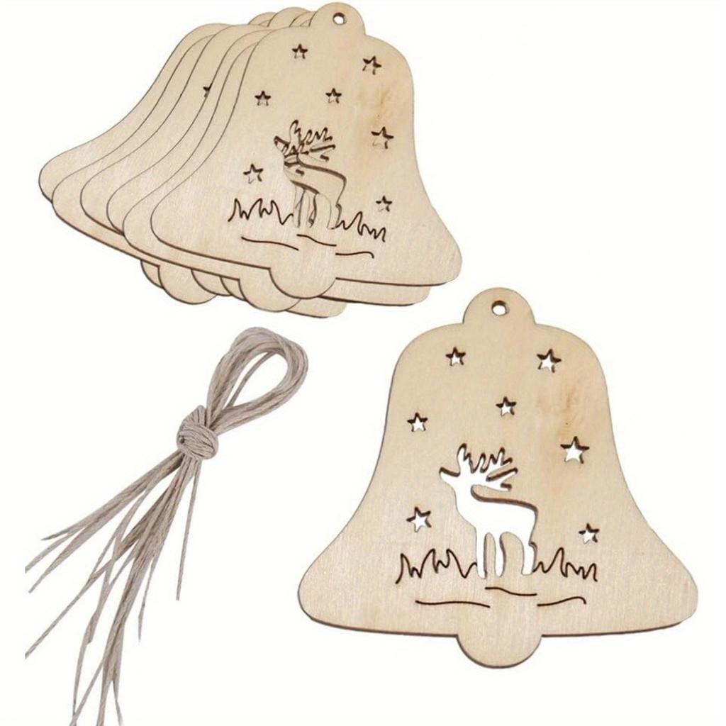10pcs unfinished wooden Christmas ornaments suitable for holiday home decor and creative projects for boys and girls