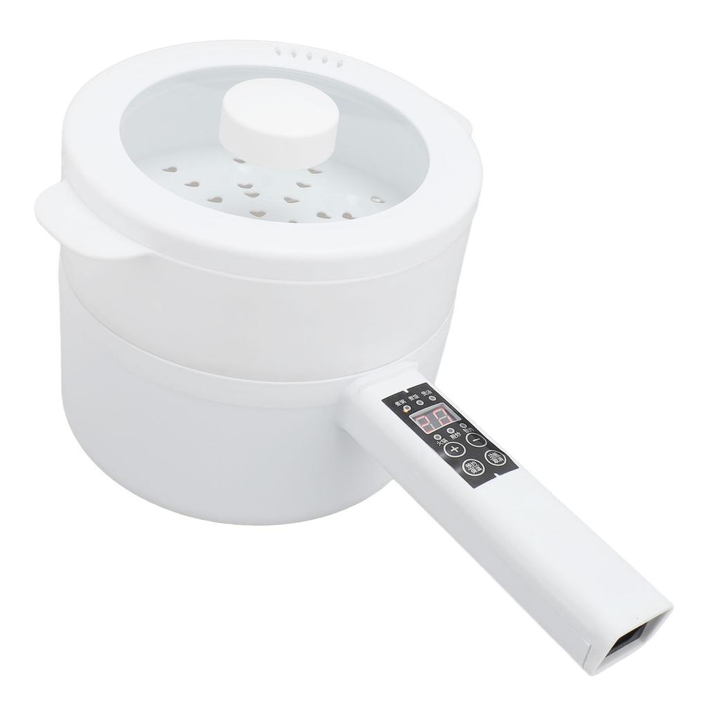 Elektrischer Kochtopf mit Dampftopf, 600 W, 1,8 l, langer Griff, tragbarer Multifunktions-Nudelkocher