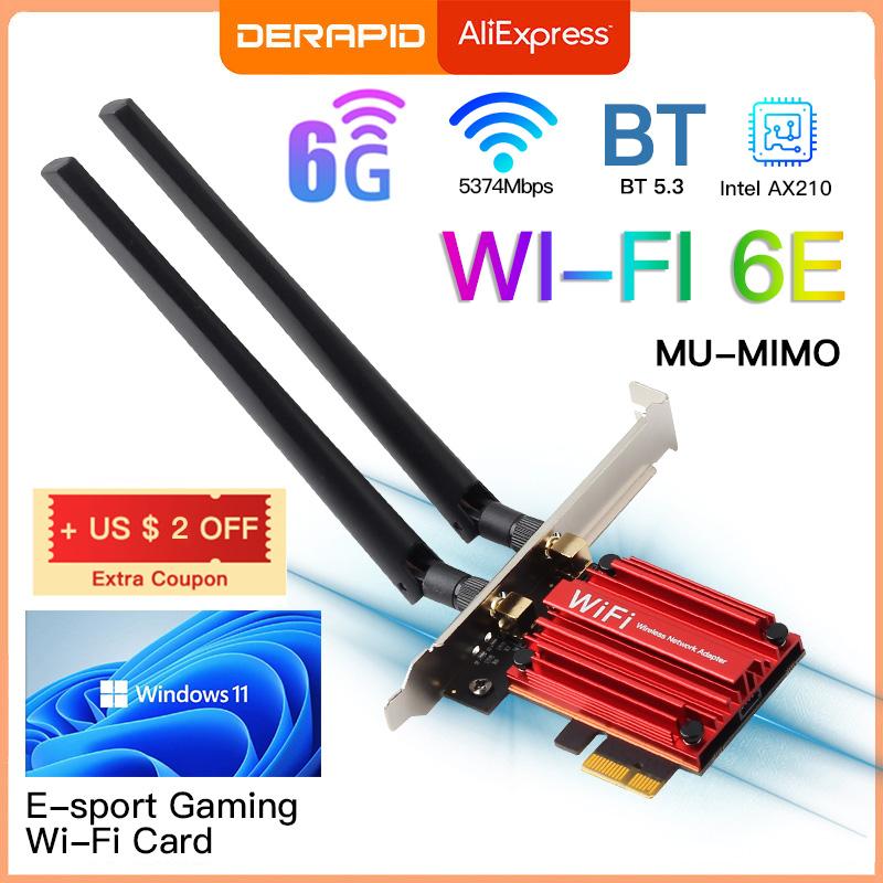 

3000 Мбит/с WiFi6E Intel AX210 Bluetooth 5,3 двухдиапазонный 2,4G/5 ГГц Wi-Fi-карта 802.11AX/AC PCI Express адаптер беспроводной сетевой карты ПК