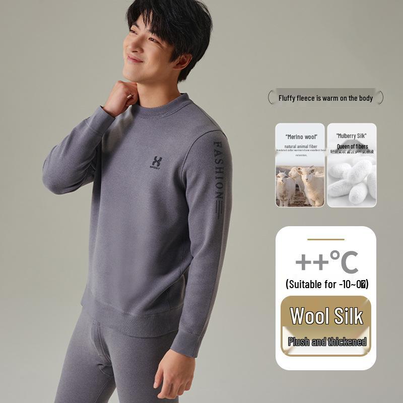 

Men s Teen Fleece-Lined Thermal Set: Extra Thick Crew Neck Top & Trousers for Autumn/Winter Wear. L (recommended for 165-170cm/50-60kg)