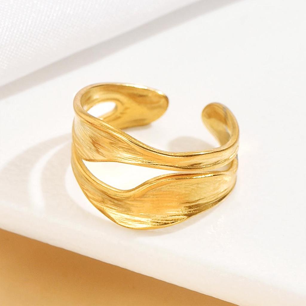 Stainless Steel Personalized Irregular Geometric Curve Open Ring for Women