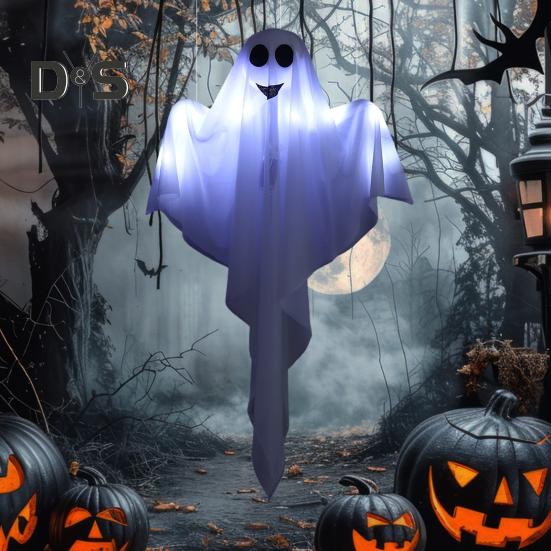 Halloweenská závěsná dekorace duch zářící bílý duch se světlem provázku Vnitřní venkovní světelná rekvizita duchů pro vystavení strašidelného domu na večírku