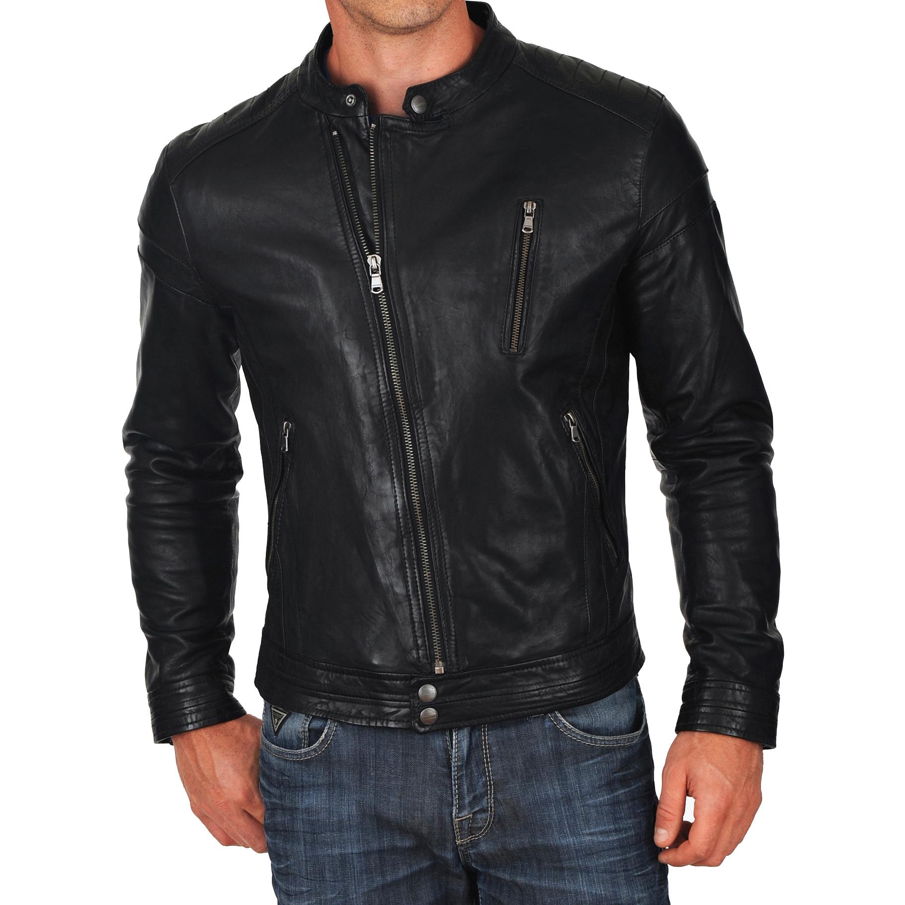 

SkinOutfit Men s Genuine Lambskin Black Leather Jacket Stylish Motorcycle Bomber Biker Outerwear MJ 30 3XL чорний