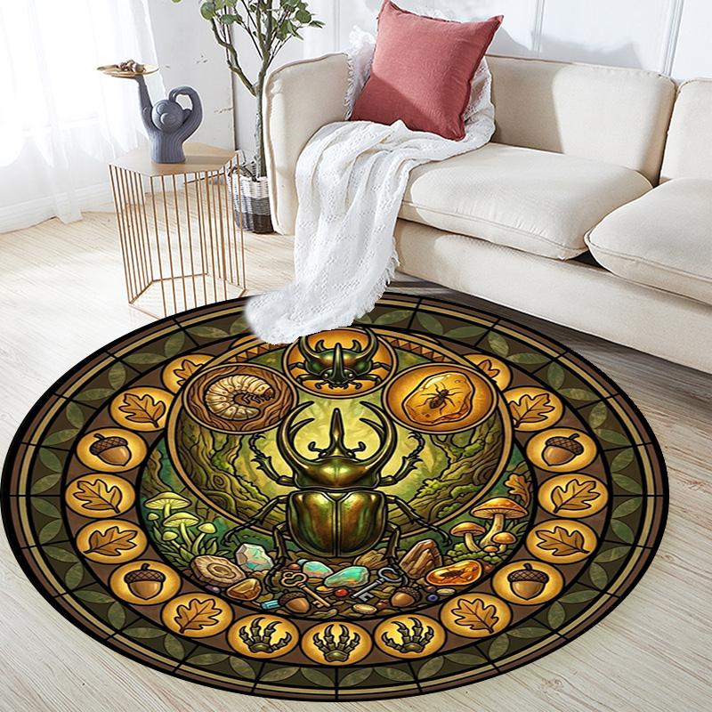 Beetle Forest Symbols Round Area Rug Under Office Chairs Bedroom Living Room Home Decor
