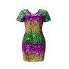 10542 European & American Gradient Sequin V-neck Backless Mini Party Dress