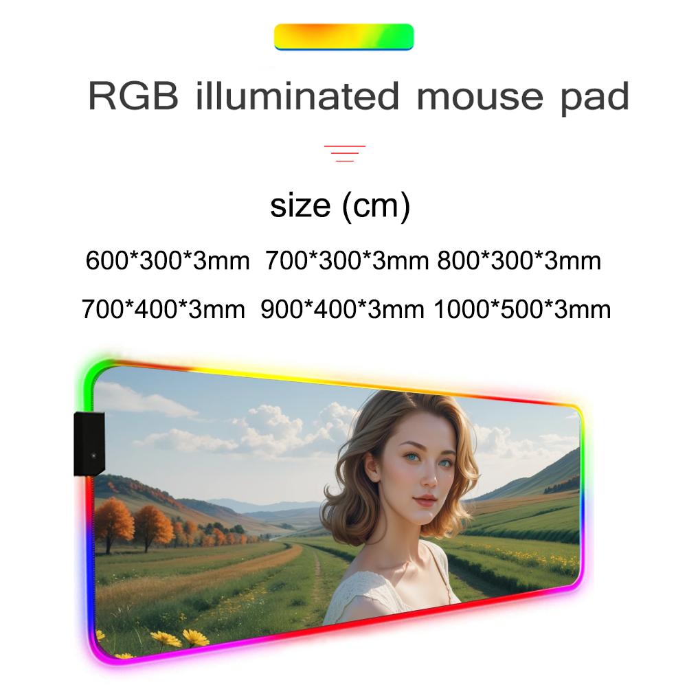 AI women Mouse Pad RGB Gaming Mousepad Big LED Pad PC Desk Mat Luminous Mouse Pad Large Keyboard Mats Table Rug With Backlit