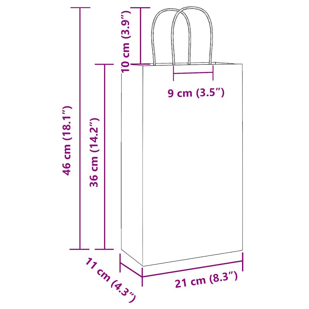 Paper Shopping Bags 50 pcs with Handles Pink 21 x 11 x 36 cm