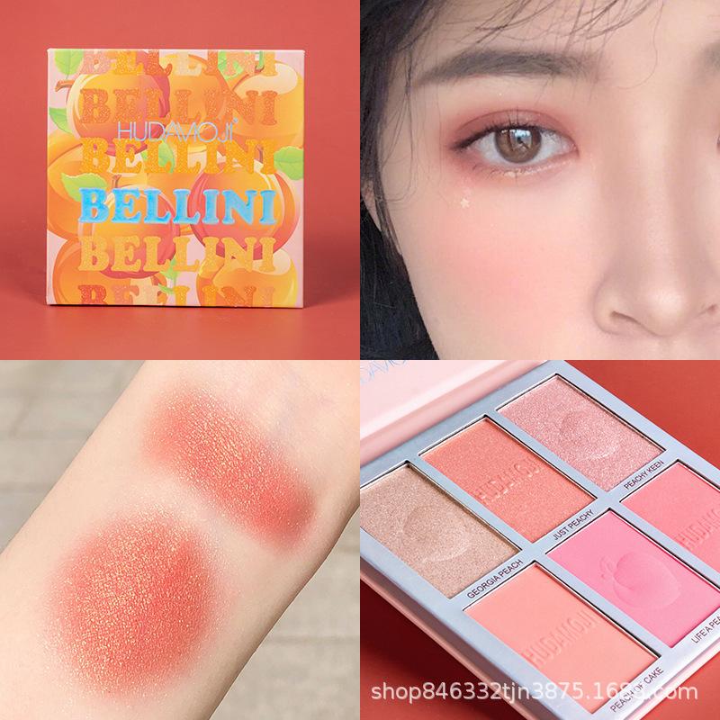 Wasserdichte Lidschatten-Palette mit sechs Highlighter-Rouge und Lidschatten, multifunktional, Konturierungstablett, perlmatt, Glitzer-Lidschatten, dauerhafte Einstellung für Damen