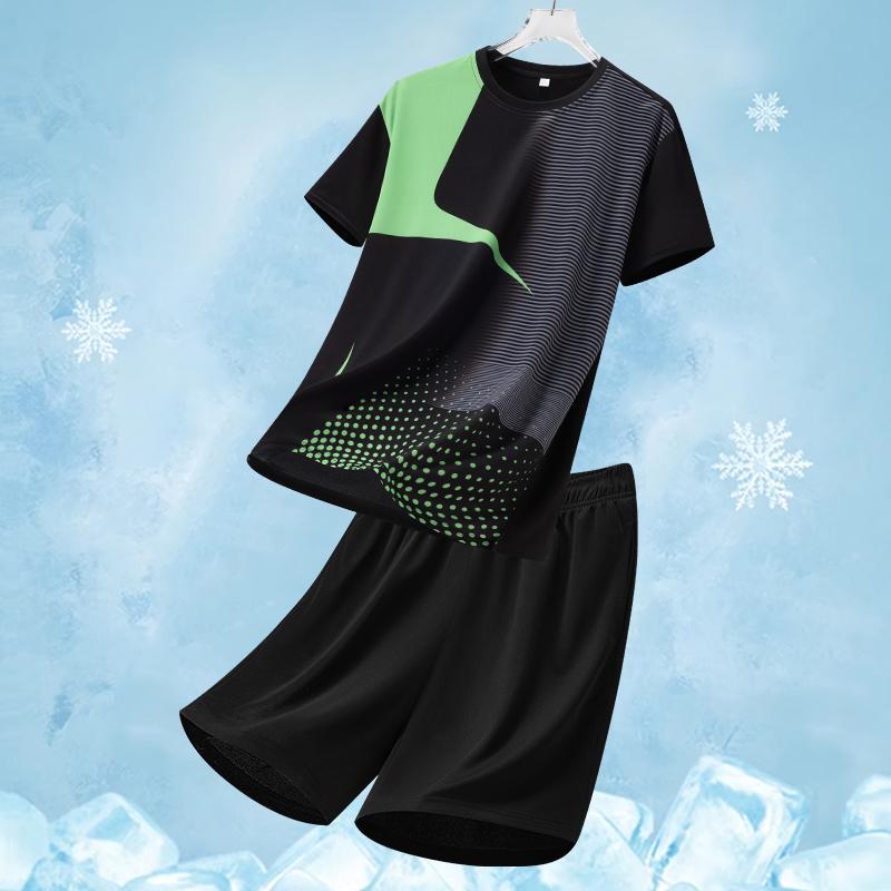 Traje Deportivo Casual de Verano para Hombre de Manga Corta Ligero de Secado Rápido de Seda de Hielo Conjunto de Dos Piezas