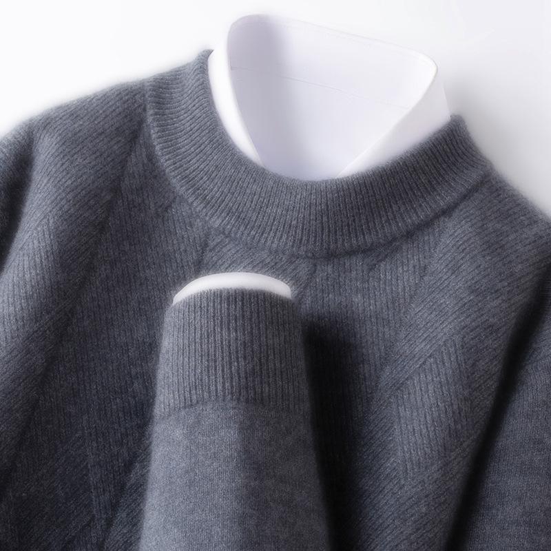 Men's Winter Thick Knit Sweater - Half-High Collar, Middle-Aged Dad Style, Warm & Loose Base Layer.