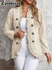 Veste en jean bleu marine à bords volantés pour femme, col montant, un bouton, manches longues, coupe ajustée, style français