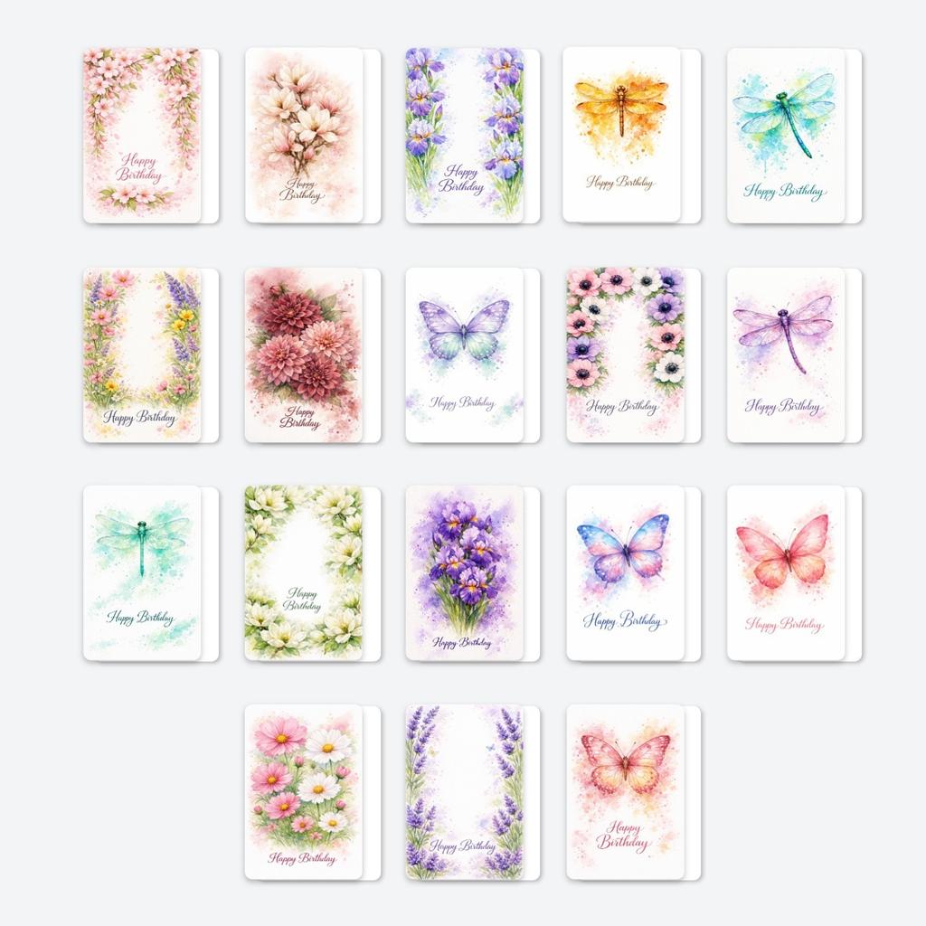 Literary And Artistic Style, Flowers And Insects, Birthday Cards, 36 Sets, Butterfly And Dragonfly Blessing Cards, Gift Packaging Cards.