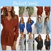 Elegante Abito a Maglia Bodycon da Donna con Scollo a V, Maniche Lunghe e Cintura da Legare