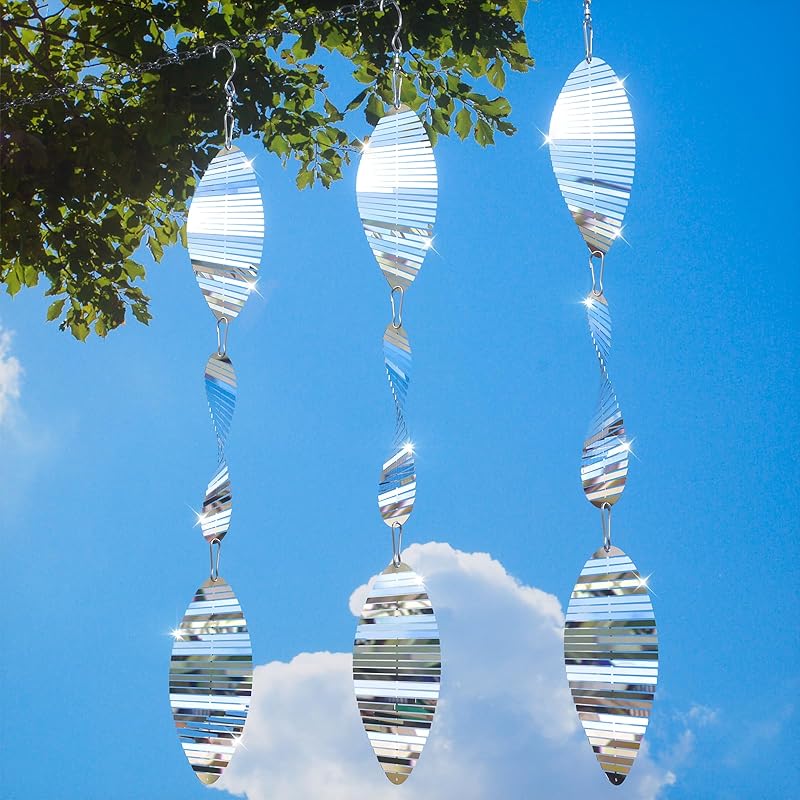 Bird Deterrents for Outside, Reflective 3D Stainless Steel Wind Spinners, Garden Decor, Bird Scare Devices to Keep Woodpeckers, Pigeons Away from