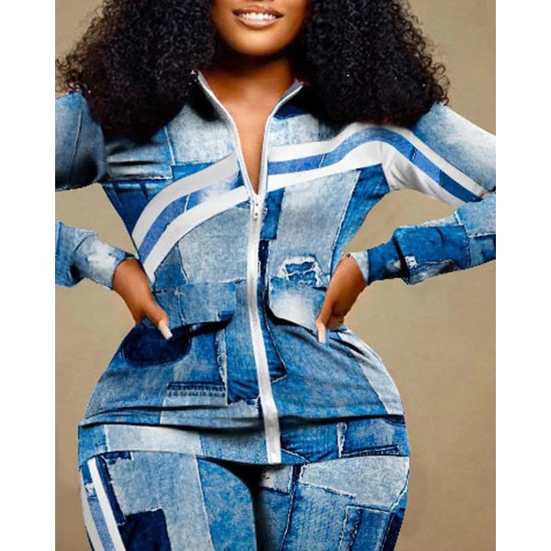 YYFS Dámská móda Ležérní Jaro Podzim Dlouhý rukáv POLO Krk Kalhoty Kalhoty Obleky