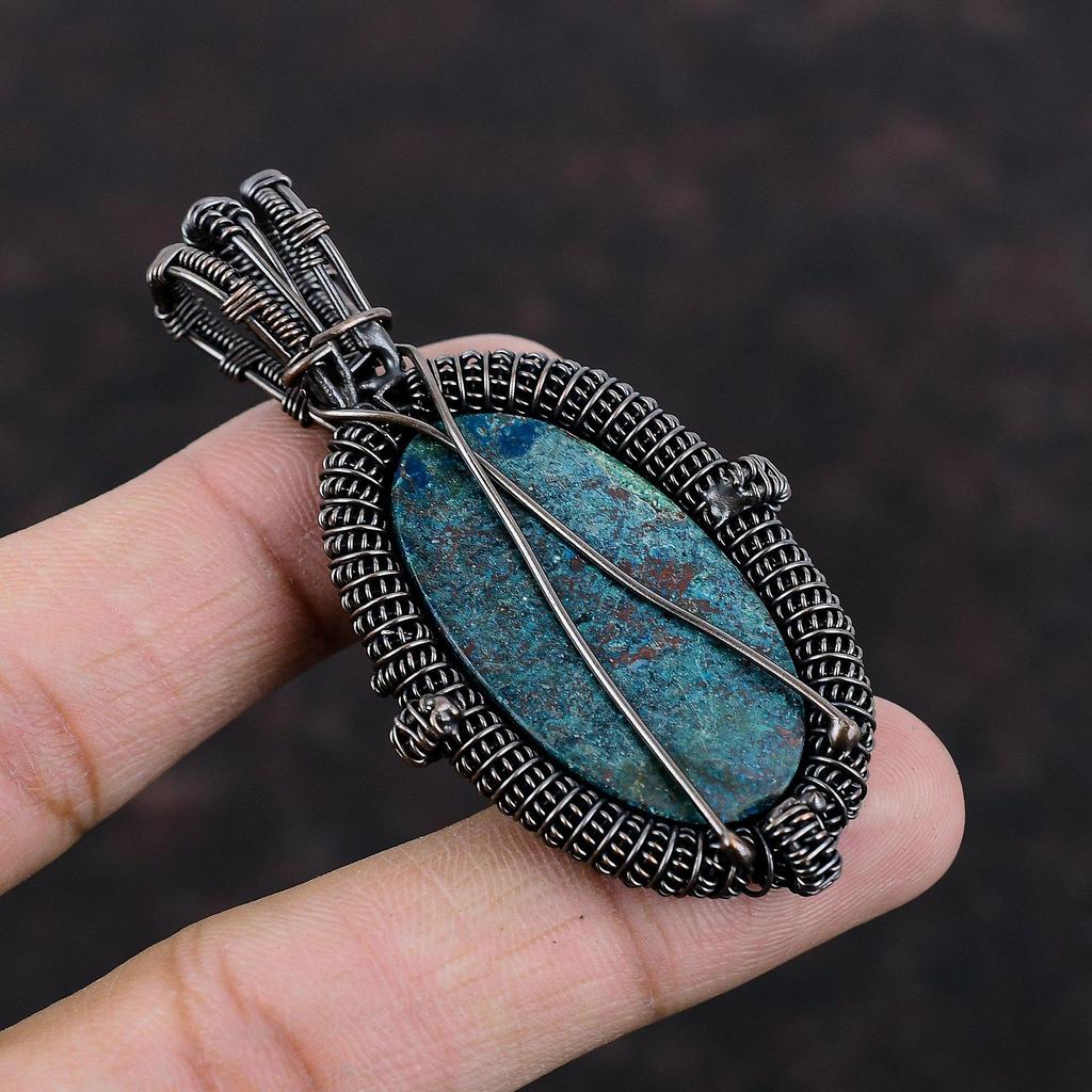 African Chrysocolla Pendant Copper Wire Wrapped Pendant Handmade Copper Jewelry Dainty Pendant Anniversary Gift Chrysocolla Gemstone Jewelry