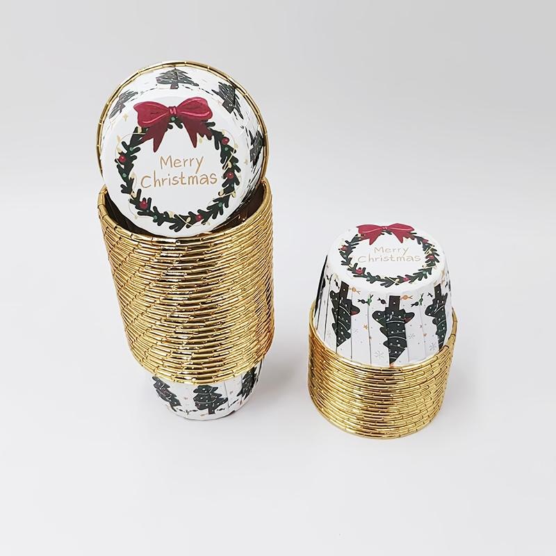 50PCS Christmas Safety Holidays Cakes Paper Trays Parties Paper Cups Packaging Desserts Baking Environmental Protection