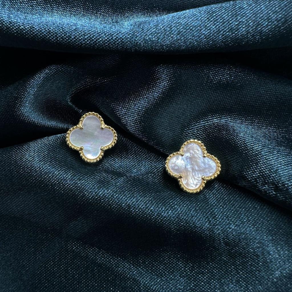 Orecchini da donna in oro a forma di quadrifoglio con madreperla - Argento 925 placcato oro 24k per un regalo - Novità