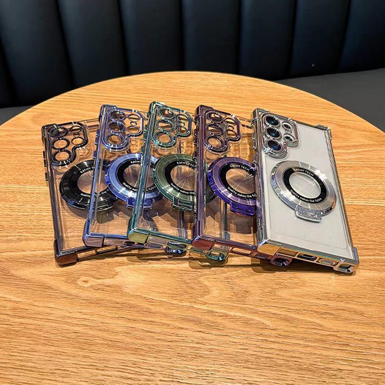 Electroplated Four-corner Airbag Anti-drop S21, Suitable for Samsung S25EDGE Transparent Phone Case S24FE Magnetic Stand A56